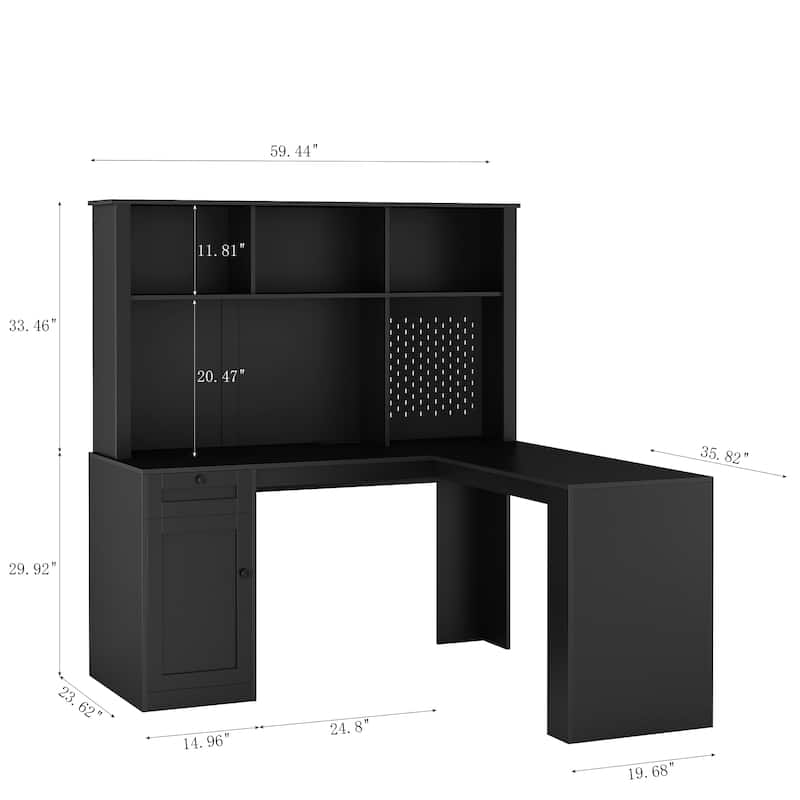 L Shaped Desk with Charger,Computer Desk with Drawers,Bookshelf & Hutchwith LED Light,Modern Corner Desk