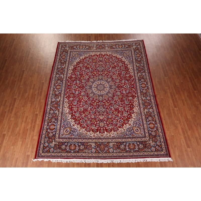 Traditional Red Kashan Turkish Rug Medallion Machine-Made Carpet - 9'8" x 12'6"