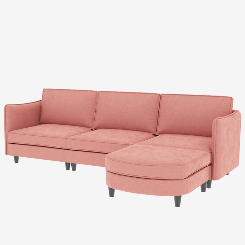 107.8'' Red 3-Seater L-Shaped Sofa with Ottoman and Arm Pockets for Living, Apartment, Office