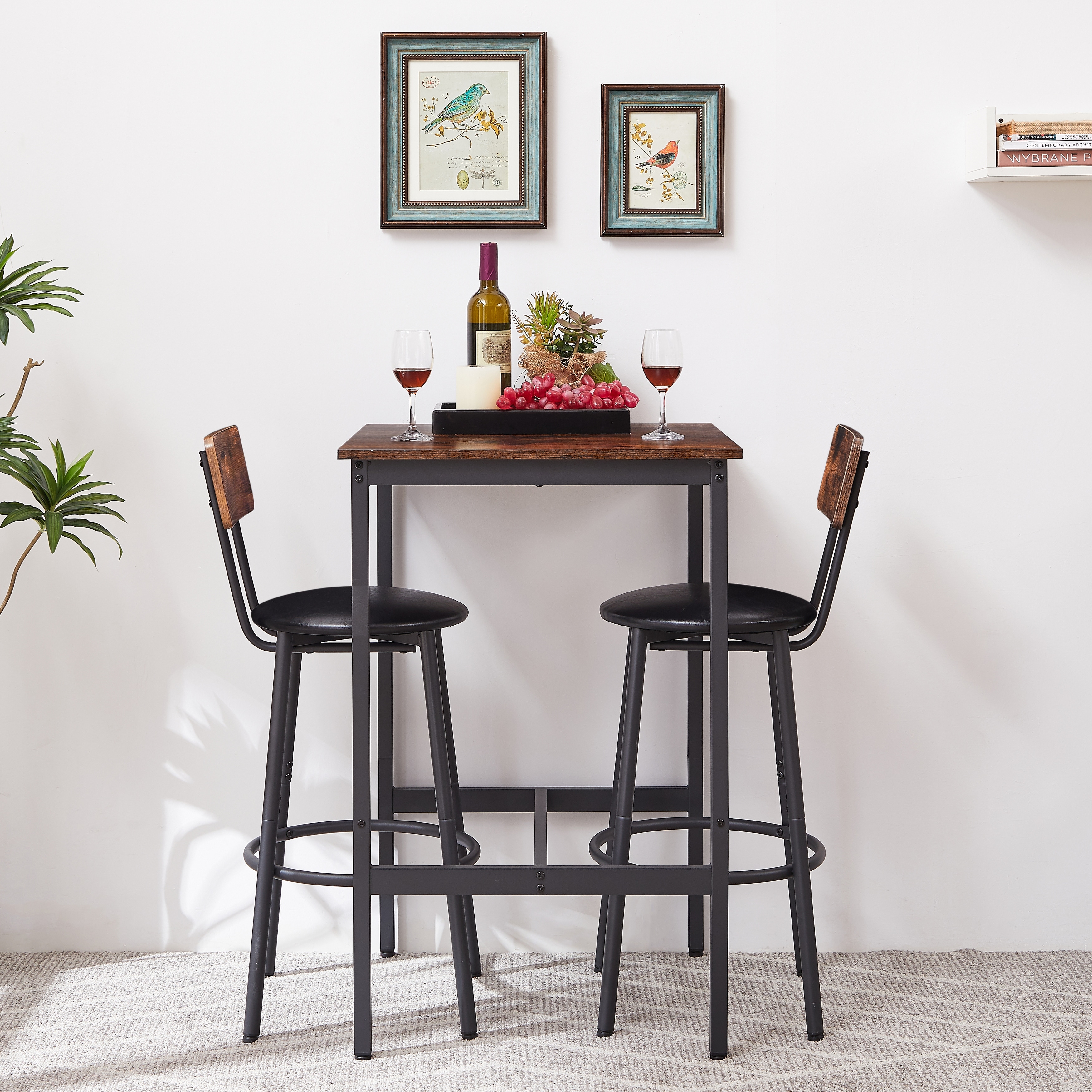 Modern Square 3 PC Particle Board Bar Table Set 2 Person Fixed Dining Table Set with PU Leather Cushion Chairs for Dining Room Bed Bath Beyond 39718529