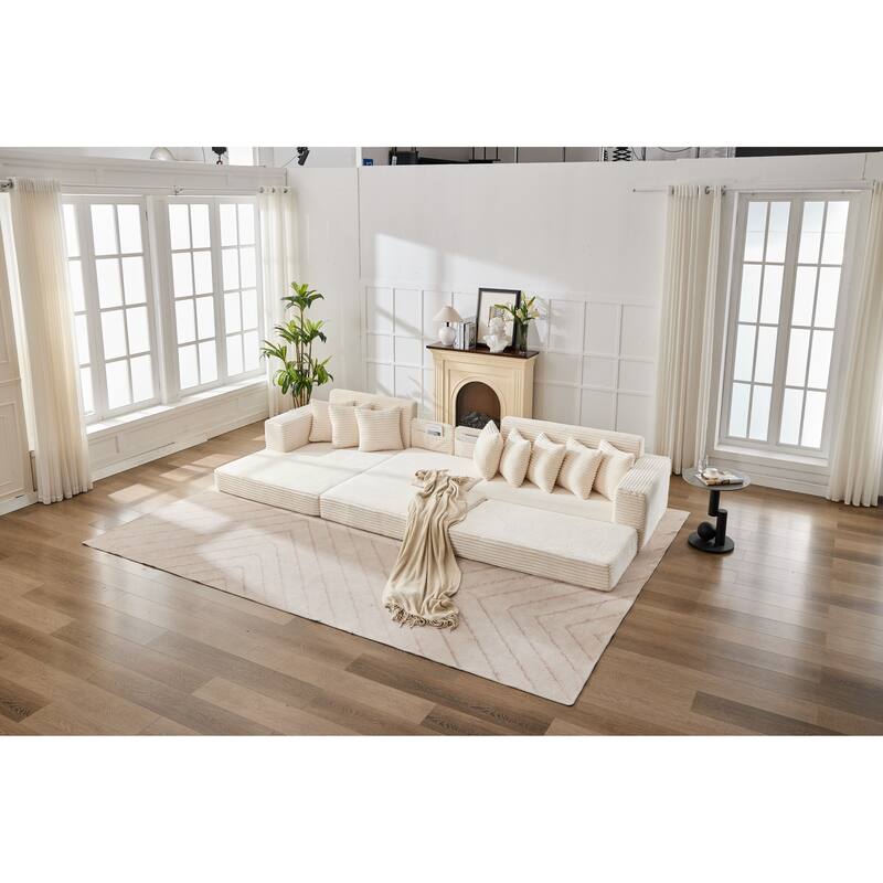 Convertible Corduroy Sofa Bed, Foldable Floor Couch, Space-Saving Sleeper Mattress Sofa, Multi-Functional Folding Bed - Beige