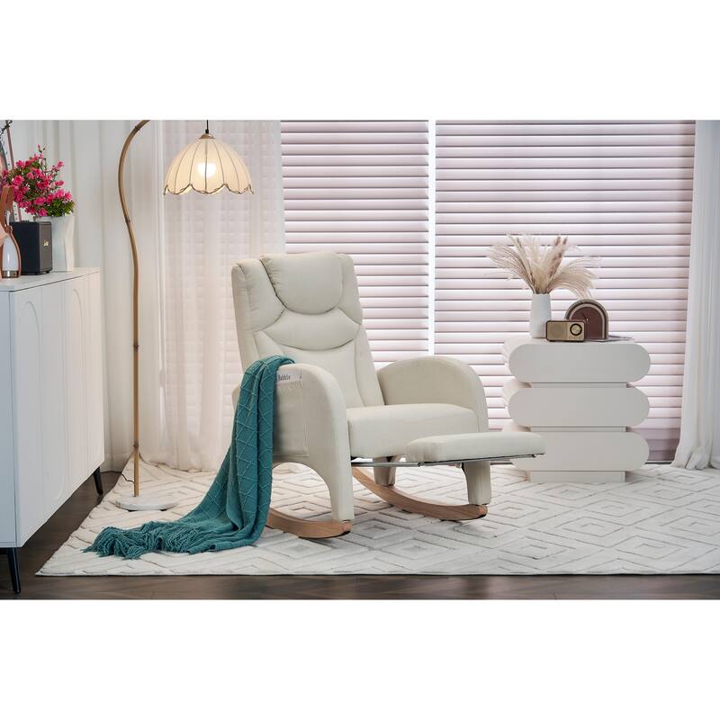 Comfortable Rocking Chair with Adjustable Footrest and Spacious Seat, Perfect for Relaxing and Unwinding.