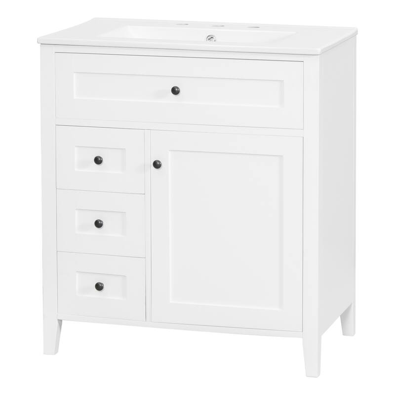 30/36 Inch Bathroom Vanity, Bathroom Sink Cabinet, Freestanding Bathroom Storage Cabinet with Ceramic Basin