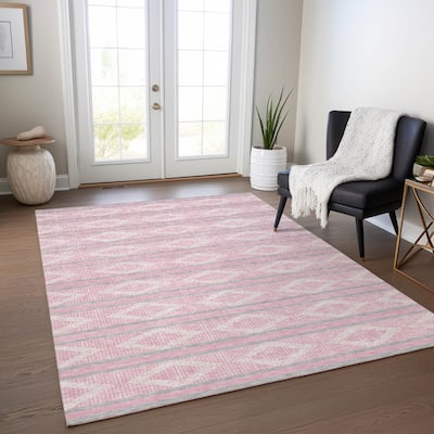 Machine Washable Indoor/ Outdoor Diamond Stripe Chantille Rug