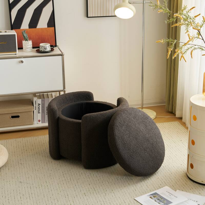 Christopher Knight Home - Sophia Cozy Lamb Fleece Round Storage Ottoman: Comfort Meets Practicality - Grey