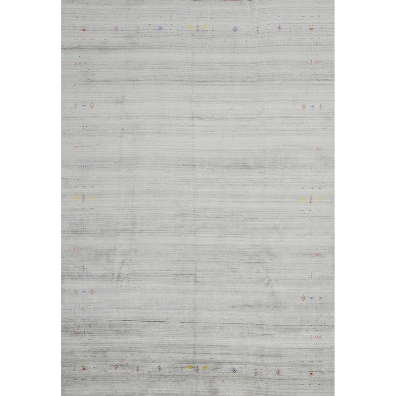 Hand Knotted Oriental Viscose Silk Carpet Tribal Animal Pictorial Greys & Charcoal Gabbeh Area Rug - 11' 7'' X 8' 11''