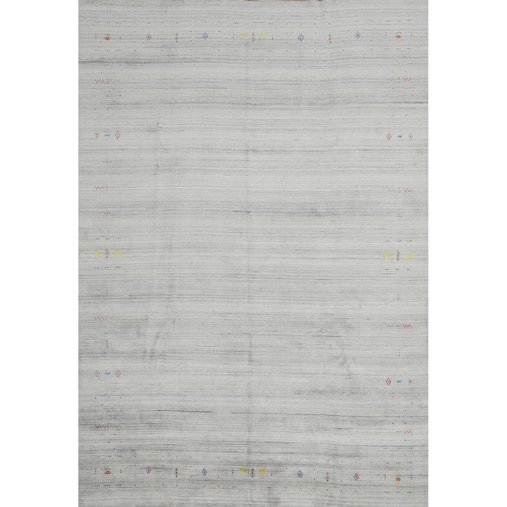 Hand Knotted Oriental Viscose Silk Carpet Tribal Animal Pictorial Greys & Charcoal Gabbeh Area Rug - 11' 7'' X 8' 11''