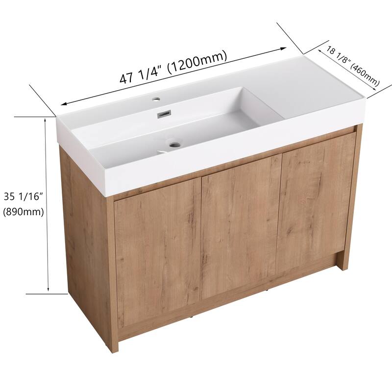 BNK 24/30/48/60 inch Freestanding Resin Sink Bathroom Vanity with Soft Close Door and Adjustable Shelf