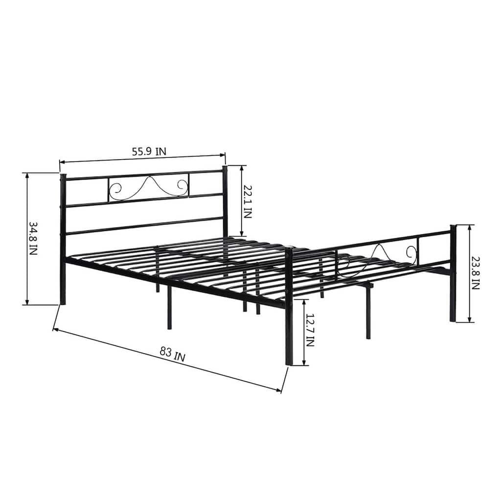 FurnitureR Full Size Metal Bed Frame with Headboard & Footboard, 12" Storage, Steel Slats, No Box Spring Needed, Black
