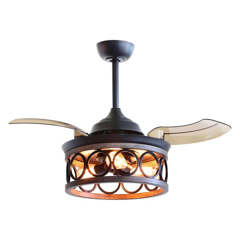 36-in Modern Matte Black 3-Blade 3-Light Retractable Caged Ceiling Fan with Wall Control - 36-in W x 17.4-in H