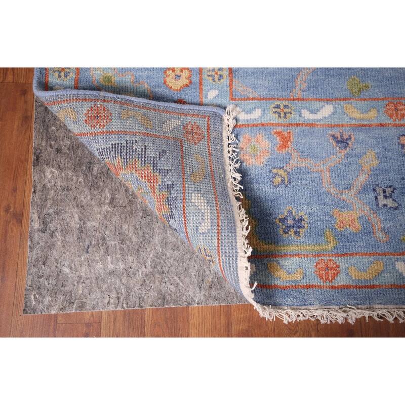 All-Over Blue Floral Oushak Oriental Area Rug Handmade Wool Carpet - 7'11"x 15'9"
