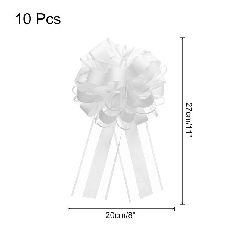 10pcs 8 Inch Large Pull Bow Organza Gift Wrapping Bows Ribbon - White - 8 Inch