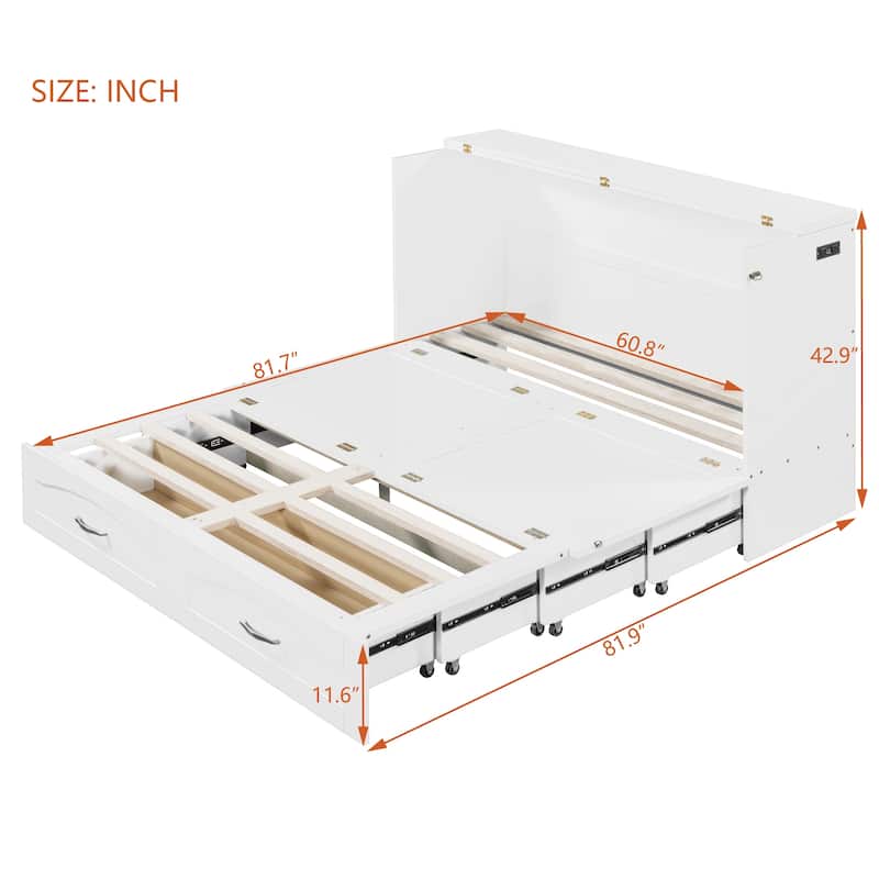Queen/Full Size Murphy Bed with drawer and a set of Sockets & USB Ports