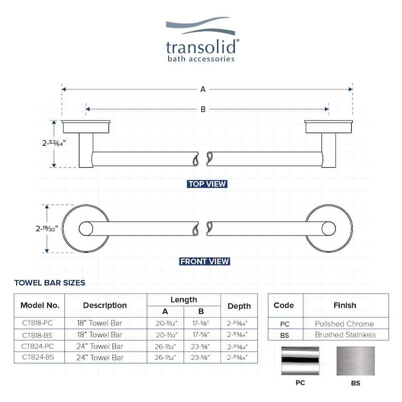 Transolid CTB18 Cara 17-5/8" Towel Bar