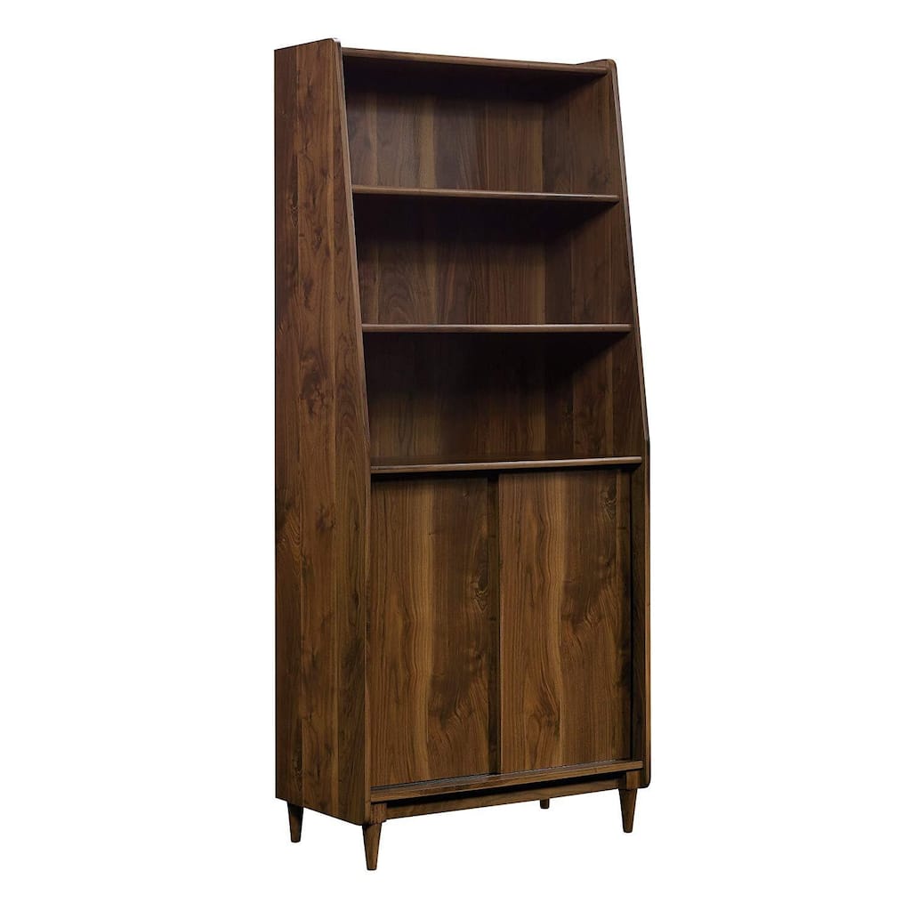 Wide Mid-Century Bookcase with Adjustable Shelf and Sliding Door for Concealed and Open Storage - 29.92