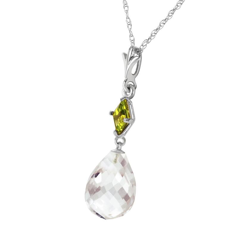 5.5 Carat 14K Solid Gold Gemstone Necklace Peridot White Topaz