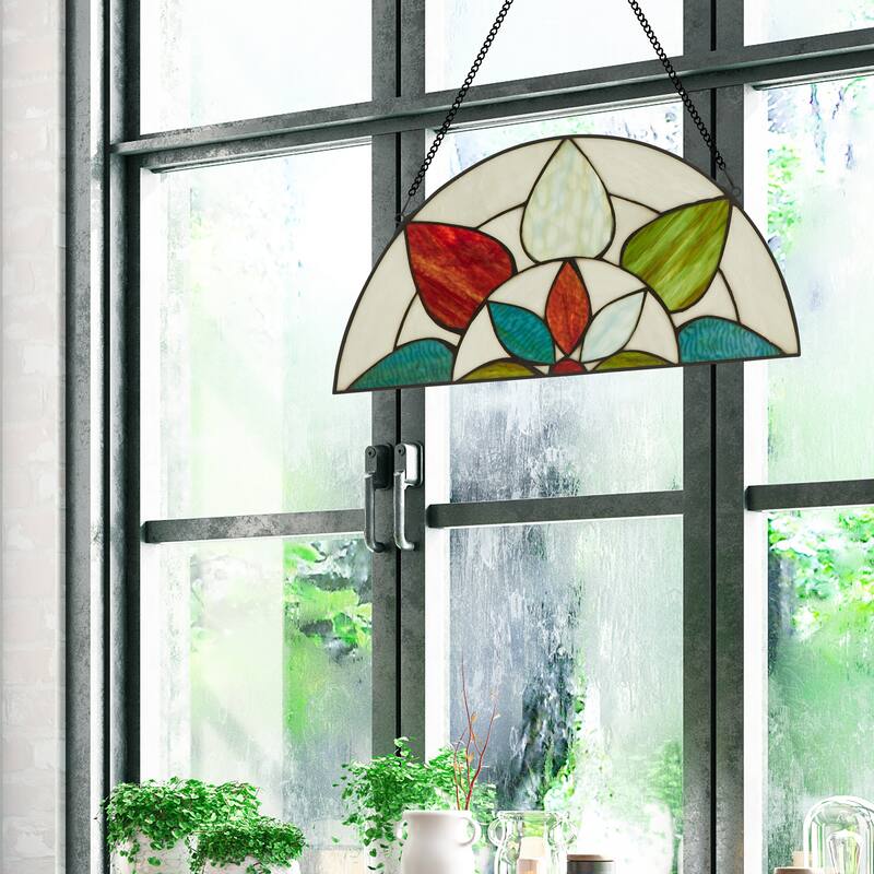 River of Goods 20-Inch Floral Arch Stained Glass Window Panel - 20" x 0.25" x 10"