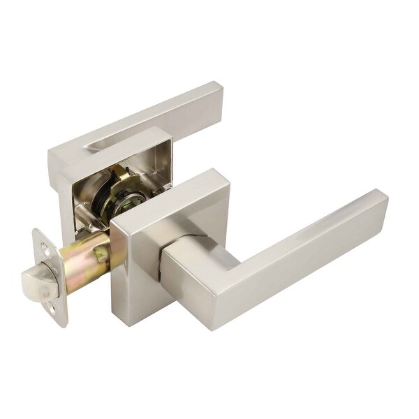 Design House 581108 Karsen Passage Door Lever Set with Radius Corner Latch Faceplate - Satin Nickel