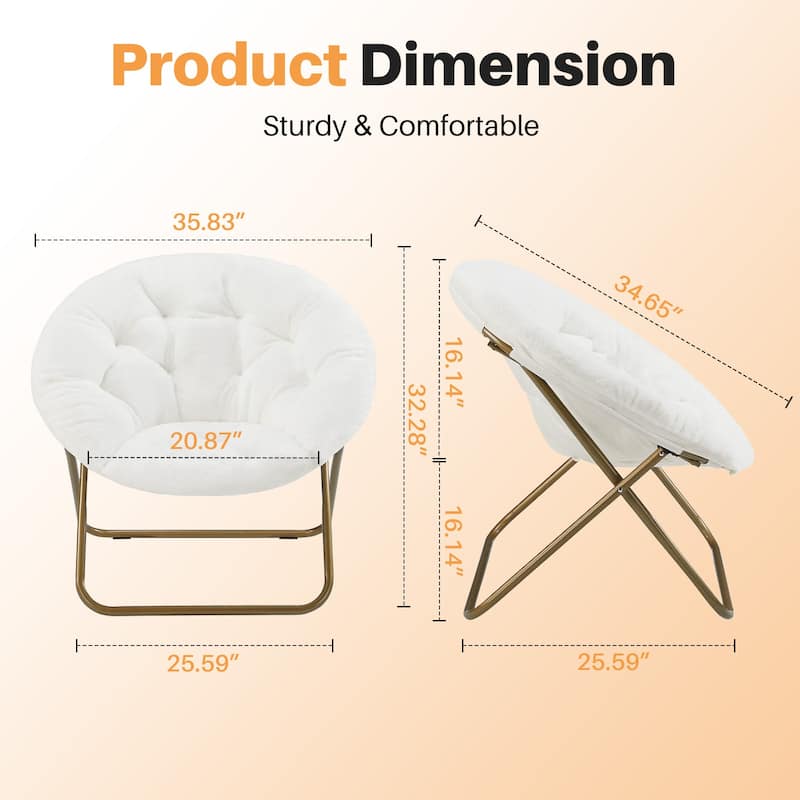 Cozy Saucer Chairs Faux Fur Living Room Reading Lounge Furniture Folding Comfy - 25.6"D x 35.8"W x 32.3"H
