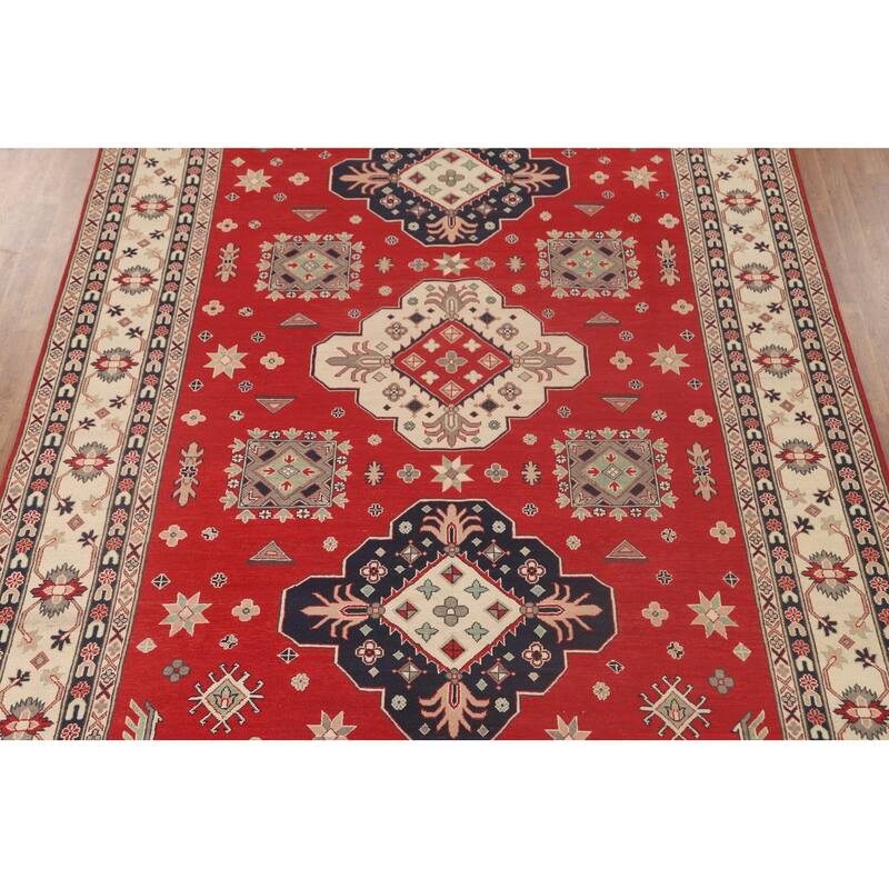 Red Kazak Oriental Area Rug Handmade Traditional Wool Carpet - 9'0"x 12'8"