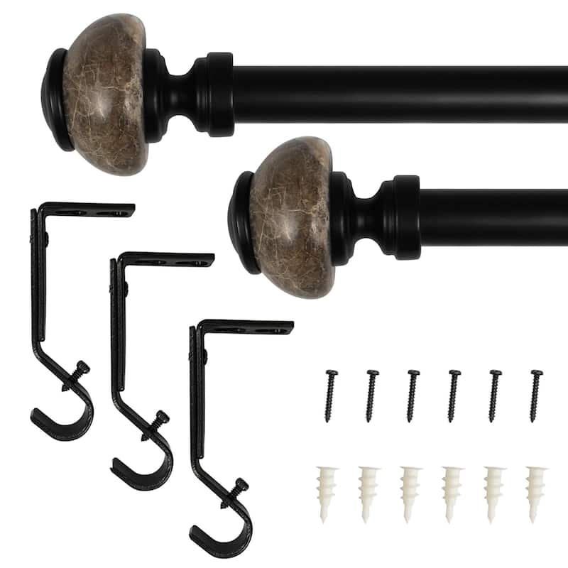 Lumi 3/4" Single Curtain Rod Set Matte Black- Natural Marble finials - 66"-120" - Matte Black