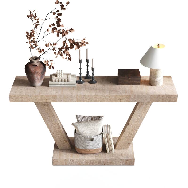 Wood Entryway Bench with 2-Tier Solid Wood Veneer Storage Cabinet, Rustic Wide Design for Hallway