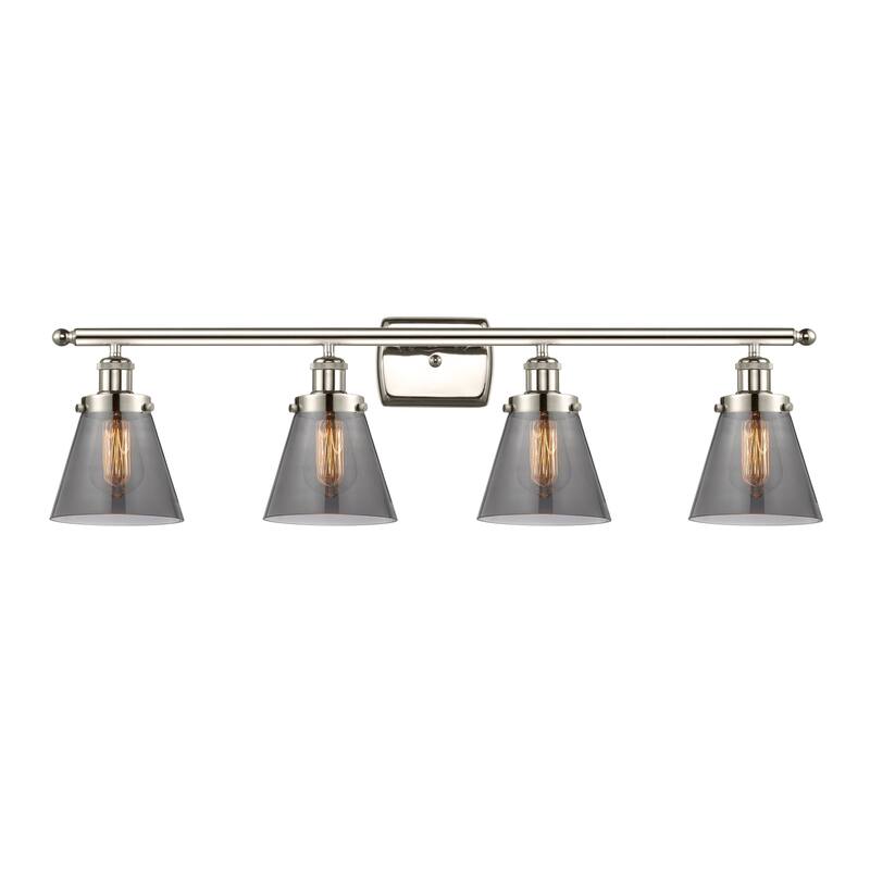 Innovations Lighting 916-4W-11-36 Cone Vanity Cone 4 Light 36" Wide - Polished Nickel / Plated Smoke