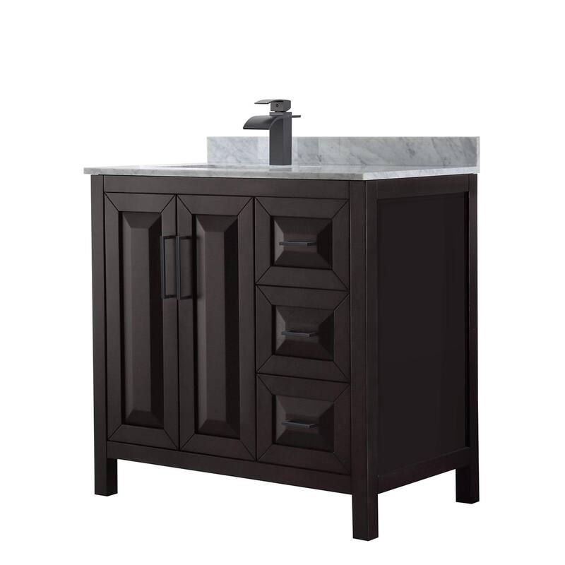Wyndham Collection Daria 36" Free Standing Single Vanity Set with MDF - Dark Espresso / White Carrara Marble Top / Matte - Espresso Finish