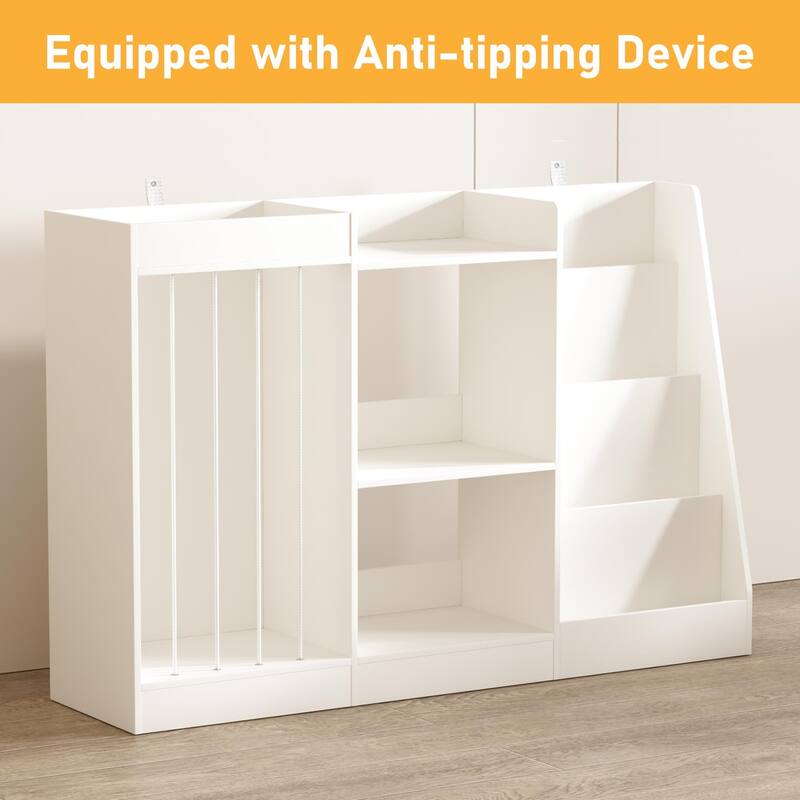 Kids Bookshelf and Toy Storage, 3-Tier Book Shelf for Kids Rooms, Sling Baby Bookcase with Stuffed Animal Storage