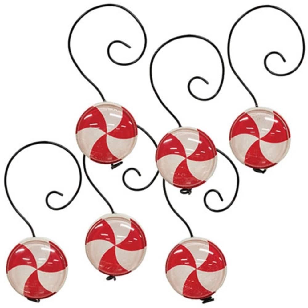 3-Inch Set of 6 Wood and Glass Peppermint Ornaments for Holiday Tree Decorations - 3" H x 1.25" W x .5" D