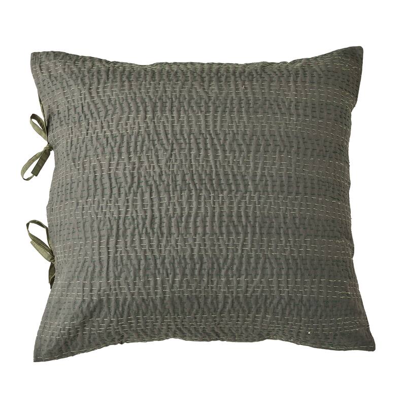 Melange Hand Stitched Kantha Reversible Green Coverlets and Shams