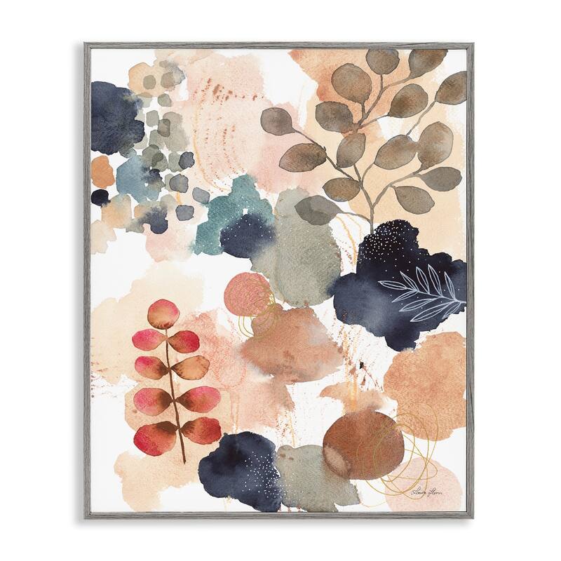 Stupell Abstract Botanical Shape Collage Modern Boho Painting Framed Wall Art - Orange - 11 x 14 - Grey