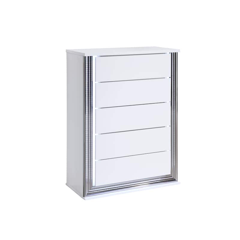 HomeRoots 49" White Wood Lighted Five Drawer Dresser