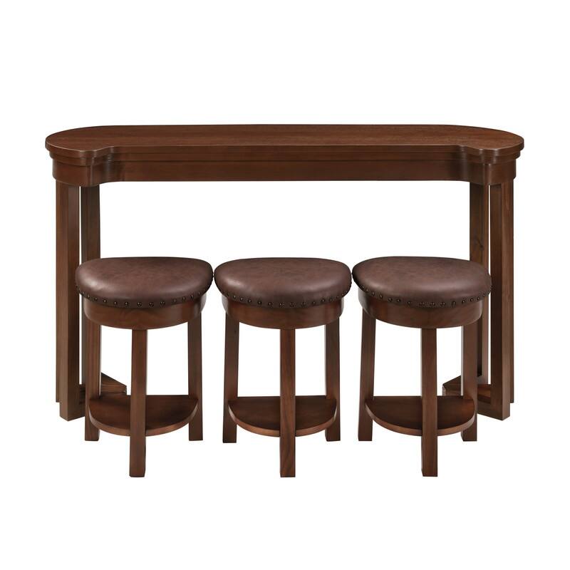4-Piece Counter Height Dining Set, Solid Wood Kitchen Table with 3 Padded Stools