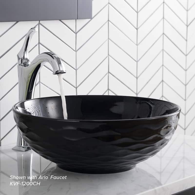 KRAUS Viva 16 1/2 inch Round Porcelain Ceramic Vessel Bathroom Sink