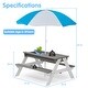 preview thumbnail 6 of 4, Outdoor Wooden Kids Picnic Table With Umbrella, Convertible Sand&Water