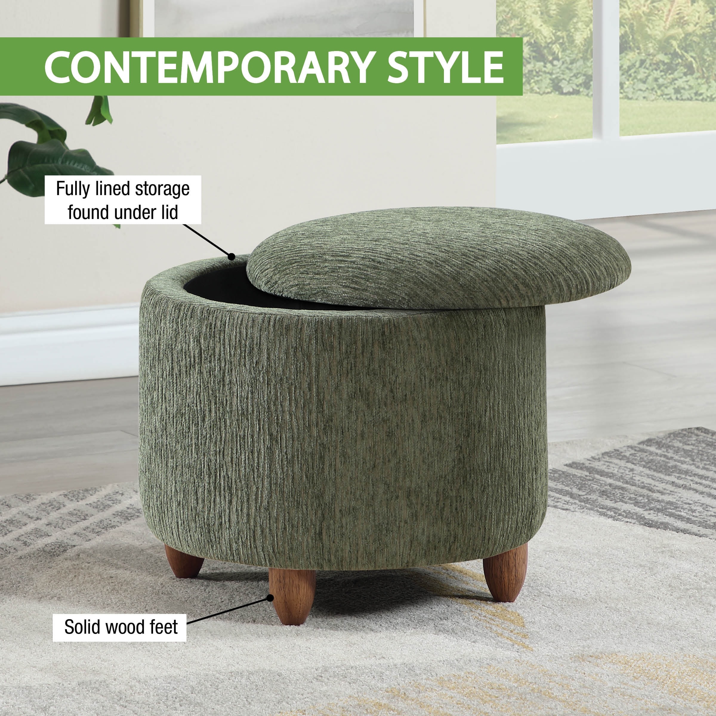 Lyra Storage Ottoman with Medium Oak Legs