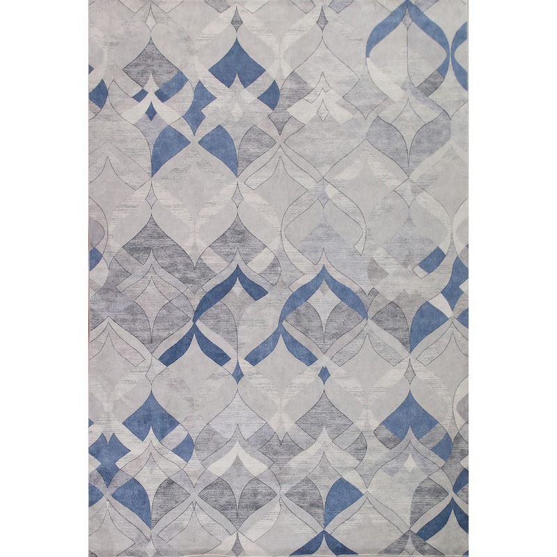 Grey Contemporary Printed Rug Oriental Machine-Made Washable Home Decor Carpet