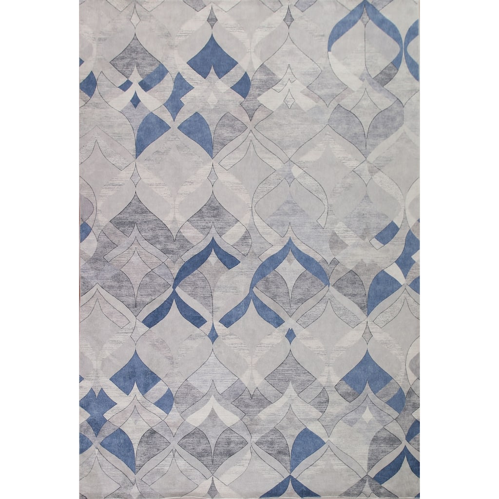 Grey Contemporary Printed Rug Oriental Machine-Made Washable Home Decor Carpet