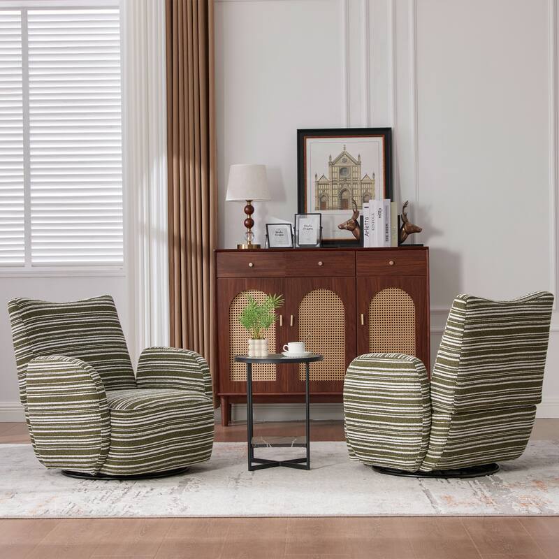 Modern Style 360°Swivel Leisure Chair Fabric Striped Armrest Swivel Chair with sand-rimmed fabric and metal bracket