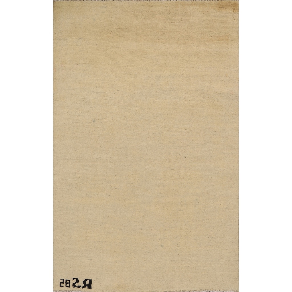 Muted Yellow Gabbeh Modern Foyer Rug Handmade Solid Wool Carpet - 2'7"x 4'1"