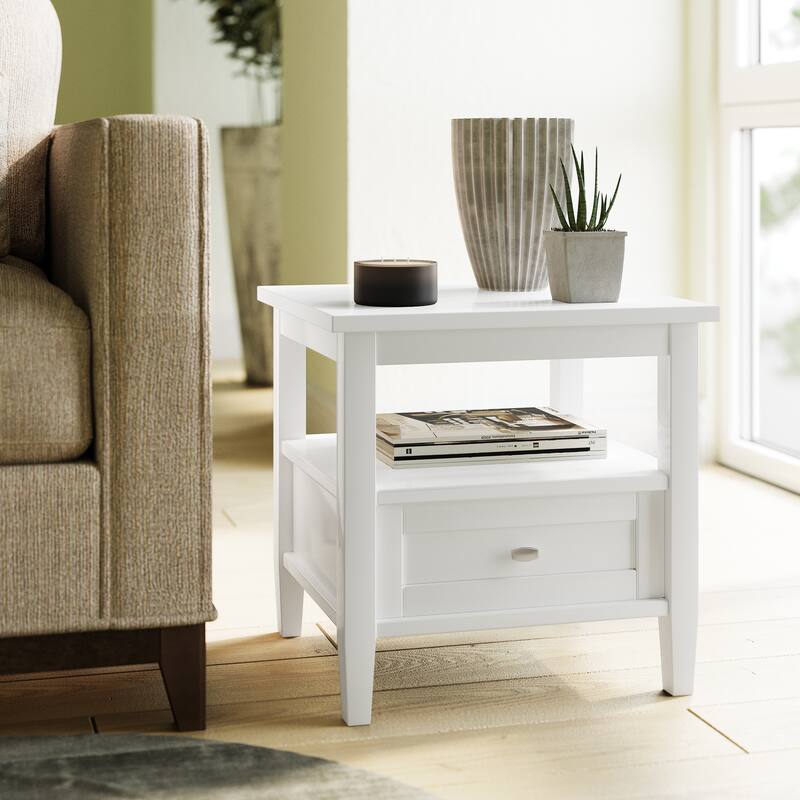 WYNDENHALL Norfolk SOLID WOOD 20 inch Wide Rectangle Transitional End Side Table - 20 inch Wide - White