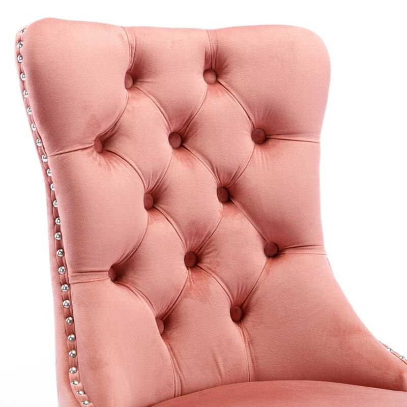 Modern, High-end Tufted Solid Wood Dining Chair with Wood Legs Nailhead Trim 2-Pcs Set