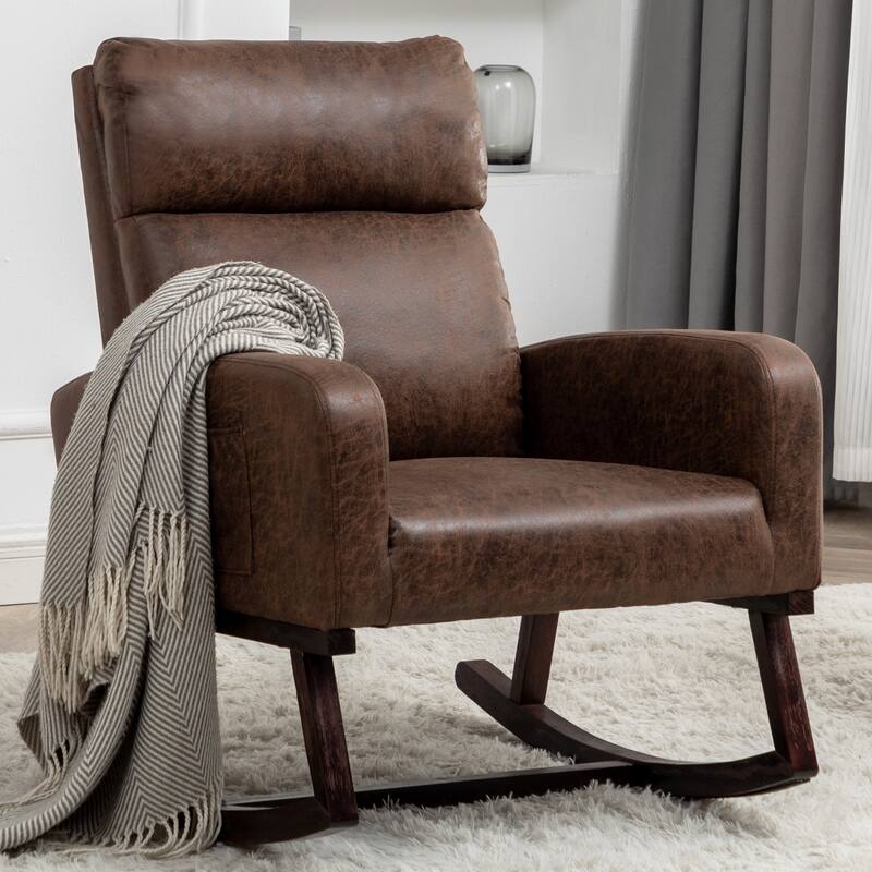 HOMYKA 28" Wide Rocking Chair for Nursery with Solid Wood Leg