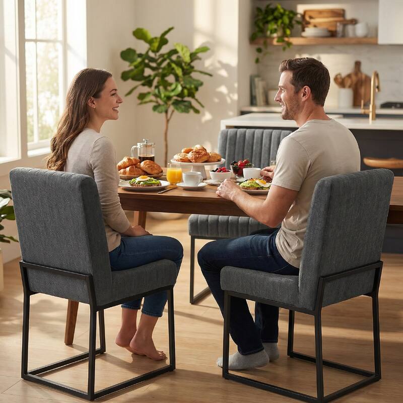 Mid Century Modern Dining Chair with Black Metal Legs