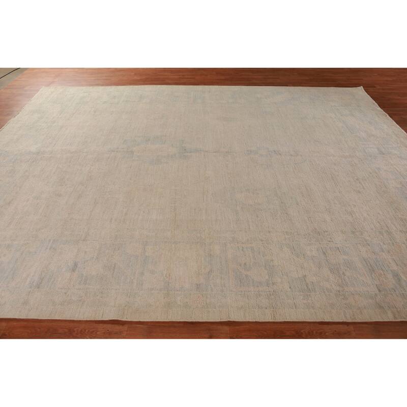 Hand Knotted Oriental 100% Wool Carpet Transitional All-Over Beige & Ivories Oushak Area Rug - 11' 8'' X 8' 11''