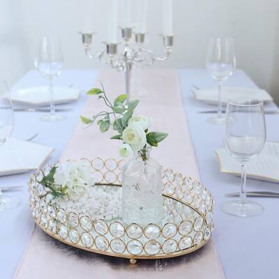 Gold Metal Crystal Beaded Decorative Serving Tray Oval