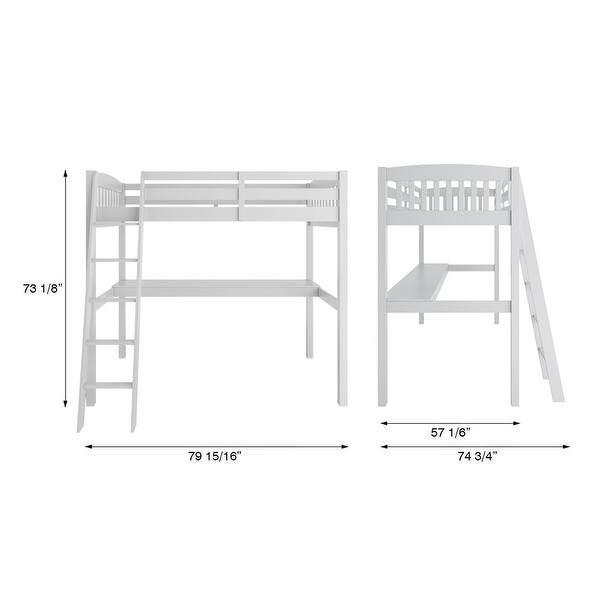 dimension image slide 0 of 2, Everest Modern Solid Wood Frame Full Size High Loft Bed with Desk, Stairs and Storage, No Box Spring Needed