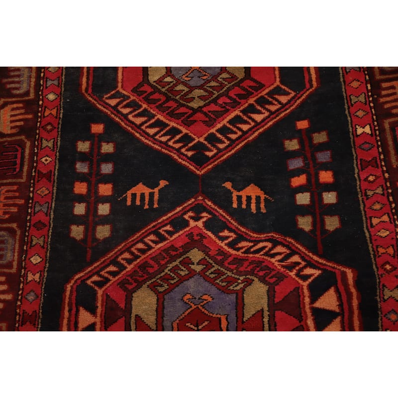 Hand Knotted Oriental 100% Wool Carpet Traditional Tribal Black Ardebil Runner Rug - 9' 7'' X 3' 5''