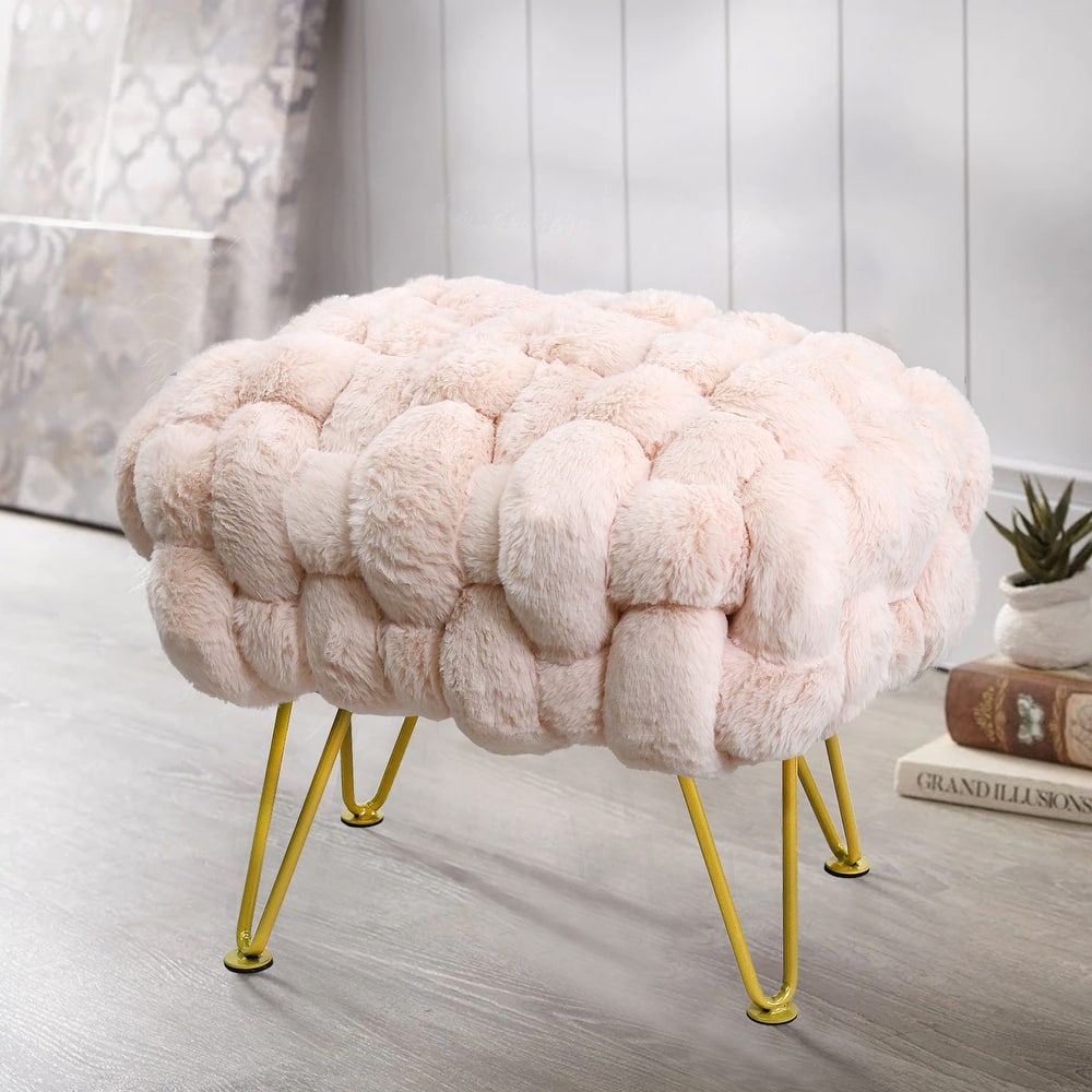 Soft Fauxfur Pouf Stool Ottoman Fuzzy Entryway Bench Seat 27"x20"x19"